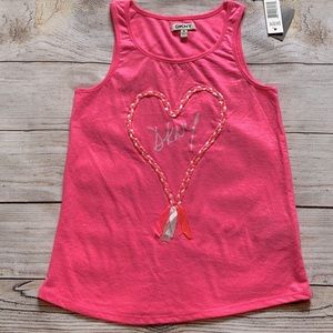 DKNY Braided Heart Tank Top Girls NWT Medium Hot Pink